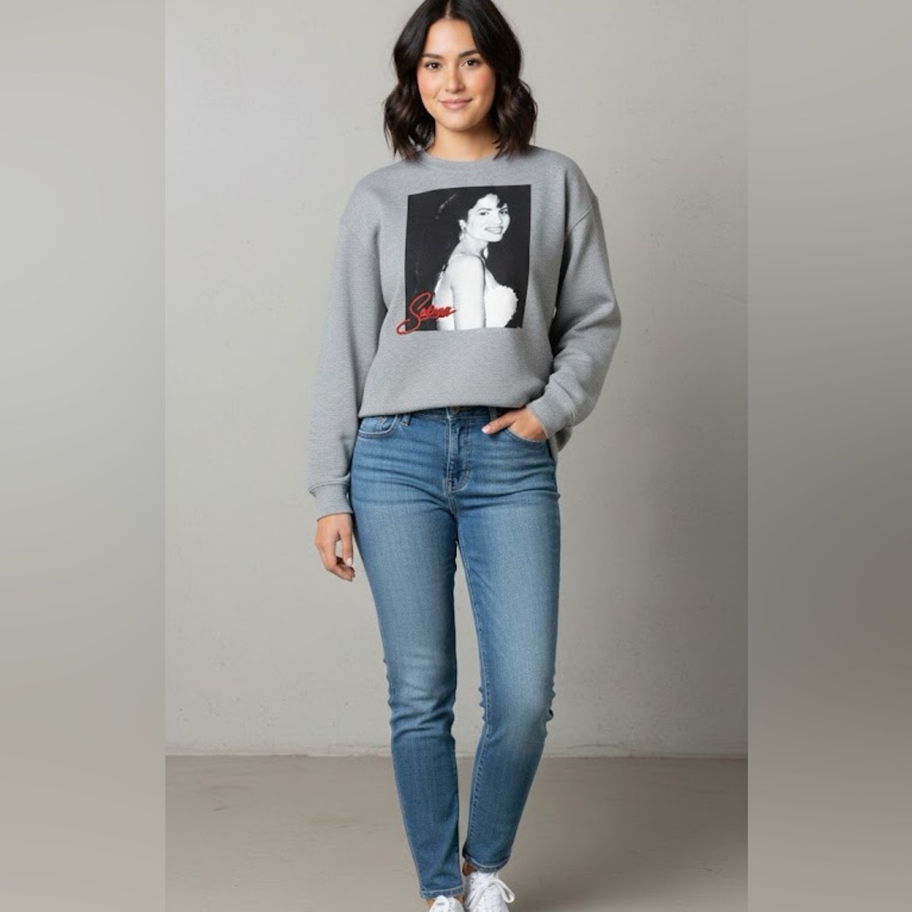 Selena Quintanilla Cropped sweatshirt‎ grey X-Large crew neck sweater top